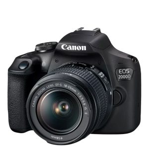 دوربین DSLR کانن مدل EOS 2000D با دقت موثر 24.1 مگاپیکسل، عکاسی پیاپی 3 فریم‌بر‌ثانیه، فیلم‌برداری با رزولوشن HD و Full HD، نمایشگر ثابت، همراه با لنز 18 - 55 میلی‌متری با بیشترین گشودگی دیافراگم f/3.5 تا f/5.6